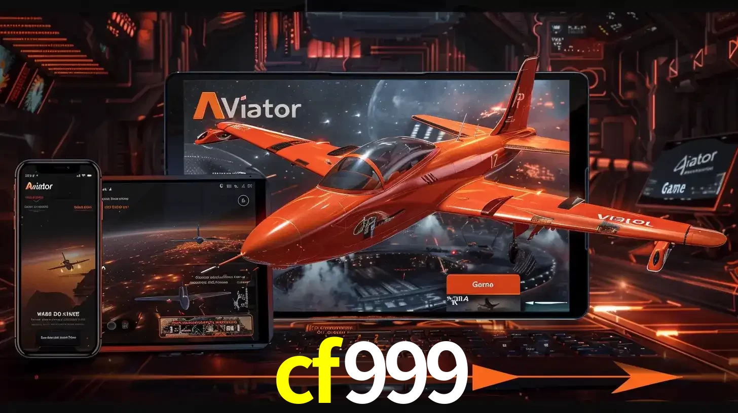 Apresentação tecnológica do jogo Aviator com um avião saindo da tela de um tablet, demonstrando a experiência imersiva em múltiplos dispositivos no cf999.