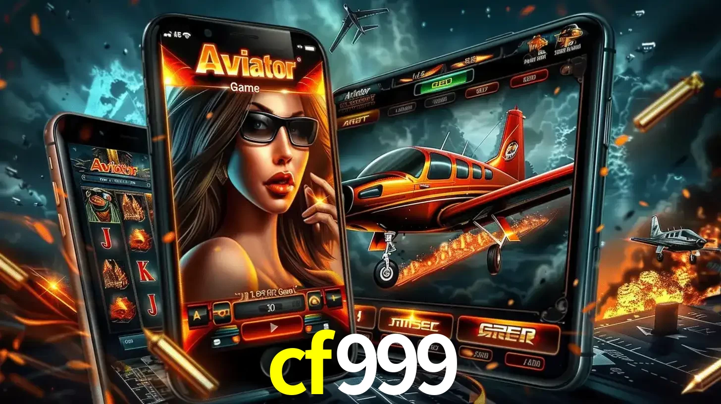 O popular jogo de apostas Aviator exibido em vários celulares e tablets, mostrando a interface emocionante e a ação de voo disponíveis para jogar agora no cf999.