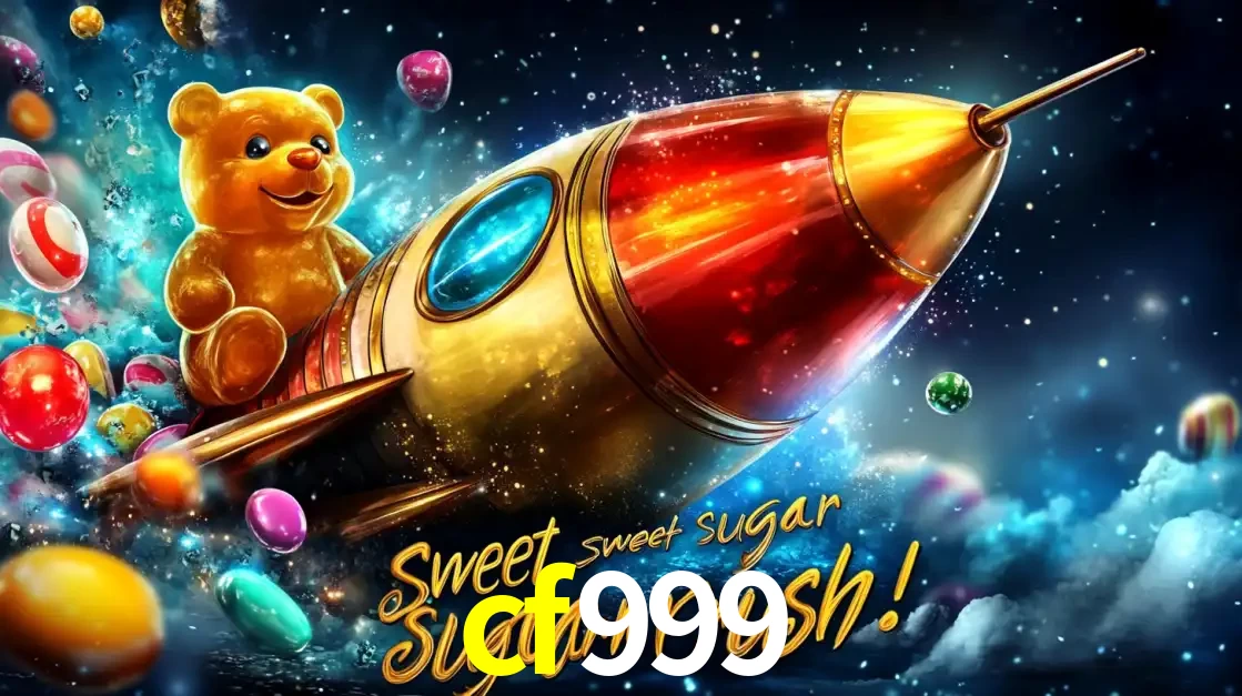 Arte promocional do jogo de slot Sugar Rush, com um urso de pelúcia em um foguete viajando pelo espaço de doces, um dos jogos divertidos disponíveis no cassino cf999.
