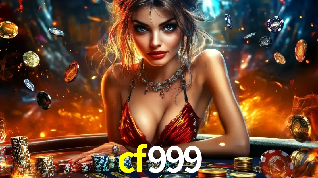 Mulher em uma mesa de cassino com pilhas de fichas e um fundo de fogo, pronta para uma rodada de altas apostas nos jogos de mesa emocionantes do cassino cf999.